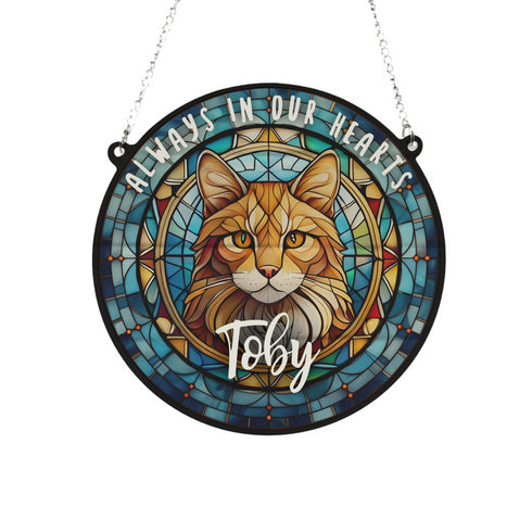 Cat Ginger Memorial Stained Glass Effect Suncatcher